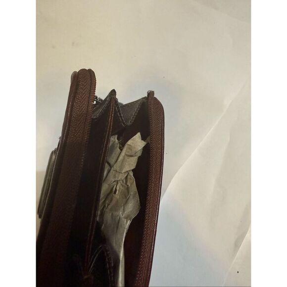 Esprit Women's Stripe Zip Around Compact Coin Wallet Purse Brown NWT - Picture 4 of 9